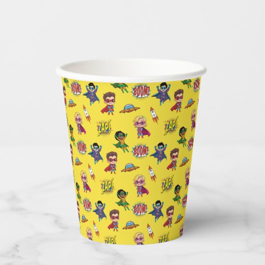 Gelber Cartoon Superherd Comic Muster Papier Cup Pappbecher (Vorderseite)