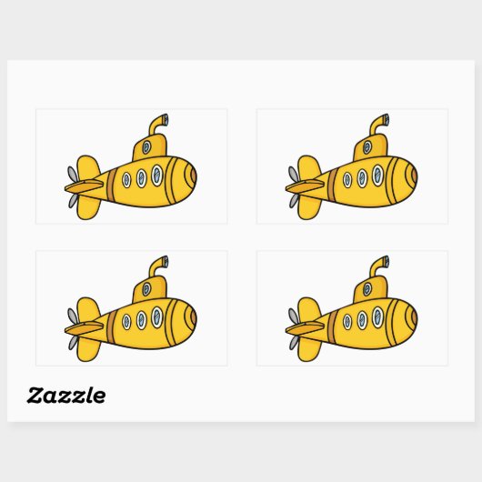 Gelber Cartoon U-Boot Rechteckiger Aufkleber (Blatt)