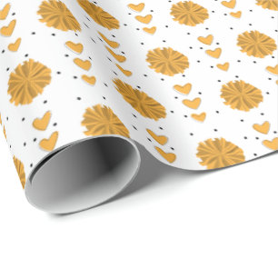 Gelber Chef Pom Poms & Hearts Muster Geschenkpapier