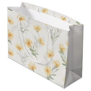 Gelber Cottagecore-Wildblumen-Botanikdruck Große Geschenktüte