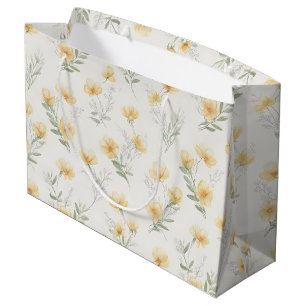Gelber Cottagecore-Wildblumen-Botanikdruck Große Geschenktüte