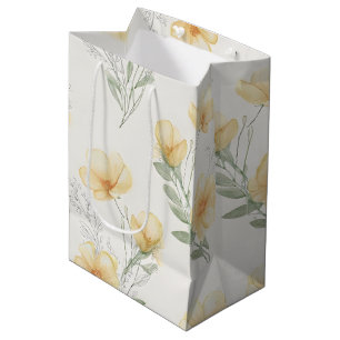 Gelber Cottagecore-Wildblumen-Botanikdruck Mittlere Geschenktüte