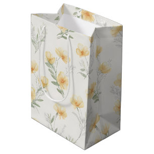 Gelber Cottagecore-Wildblumen-Botanikdruck Mittlere Geschenktüte