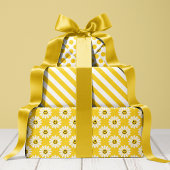 Gelber Daisy Streifen und Polka Dot Geschenkpapier Set