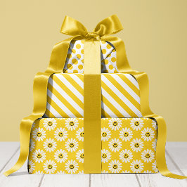 Gelber Daisy Streifen und Polka Dot Geschenkpapier Set