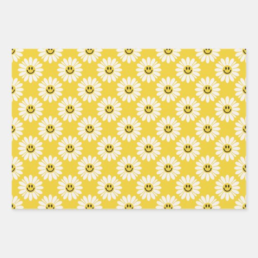 Gelber Daisy Streifen und Polka Dot Geschenkpapier Set (Vorderseite)