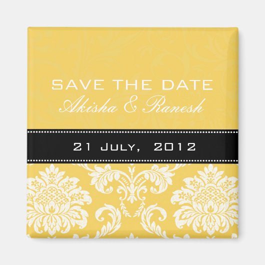 Gelber Damast-Save the Date Magnet (Vorne)