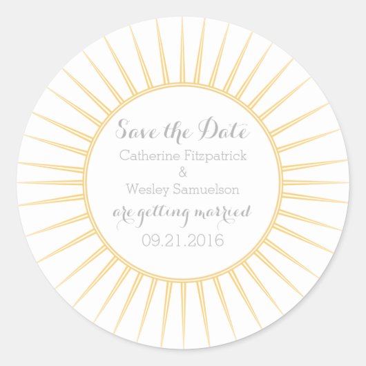 Gelber Deko Retro Save the Date Stickers (Vorderseite)