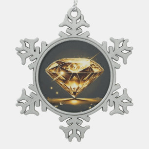 Gelber Diamant und schwarzer Hintergrund Schneeflocken Zinn-Ornament