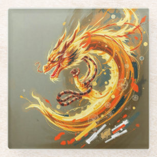 Gelber Drache Glasuntersetzer