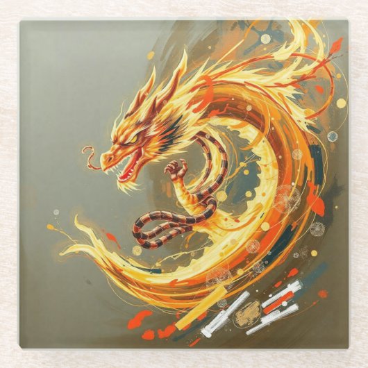 Gelber Drache Glasuntersetzer (Vorderseite)