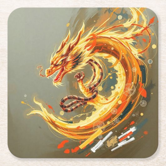 Gelber Drache Rechteckiger Pappuntersetzer (Vorderseite)