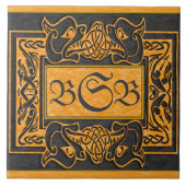 "Gelber Dragons-Atem" 3 Initial Monogramm Tile Fliese (Vorderseite)