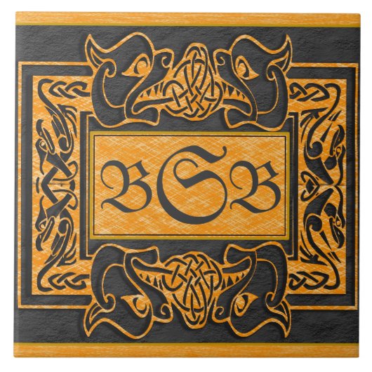 "Gelber Dragons-Atem" 3 Initial Monogramm Tile Fliese (Vorderseite)