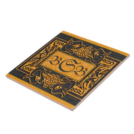 "Gelber Dragons-Atem" 3 Initial Monogramm Tile Fliese (Seite)