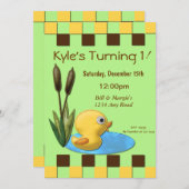 Gelber Duckie 1. Geburtstag Einladung (Vorne/Hinten)