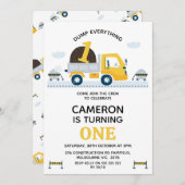 Gelber Dump Truck Dump Alles 1. Geburtstag Einladung (Vorne/Hinten)