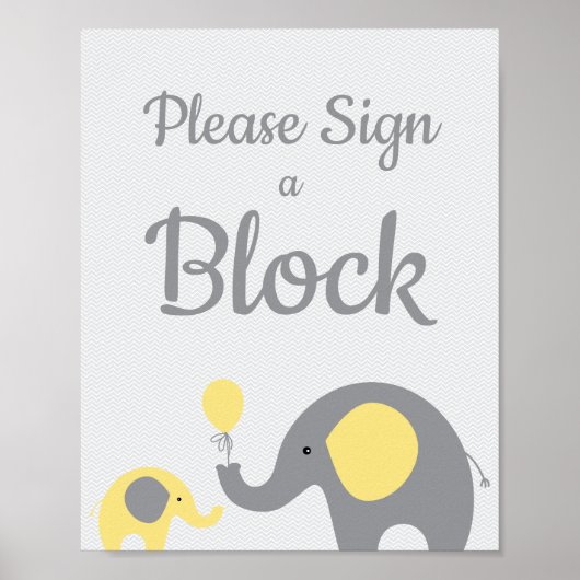 Gelber Elefant bitte Blocksignieren Babydusche sig Poster (Vorne)