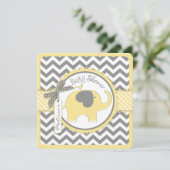 Gelber Elefant und Zickzack Print Baby Dusche Einladung (Stehend Vorderseite)