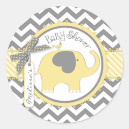 Gelber Elefant und Zickzack Print Baby Dusche Runder Aufkleber