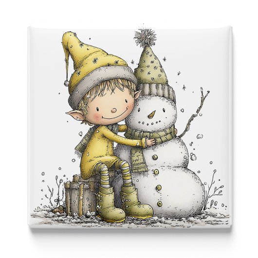 Gelber Elf Schneemann Weihnachtsmagnet Magnet