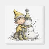 Gelber Elf Schneemann Weihnachtsmagnet Magnet (Vorne)