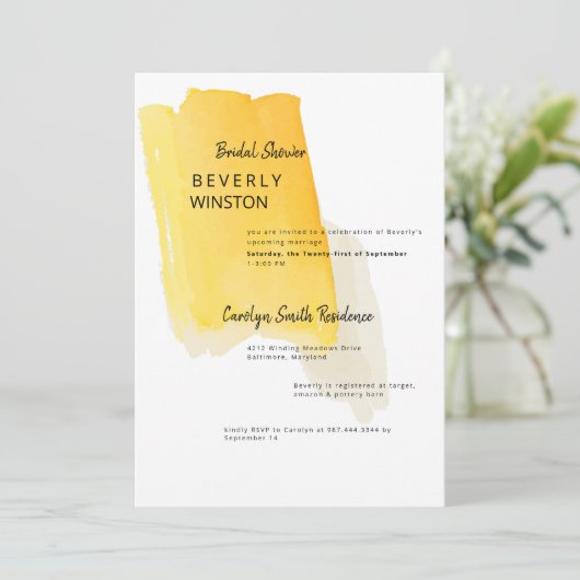 Gelber Farbschwanz Modernes Brautparty Einladung (Stehend Vorderseite)