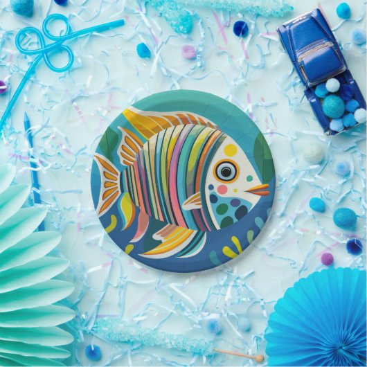 Gelber Fisch im Riff Pappteller (Party)