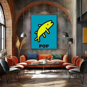 Gelber Fisch Pop Art Fette Tier Cartoon Silhouette Poster