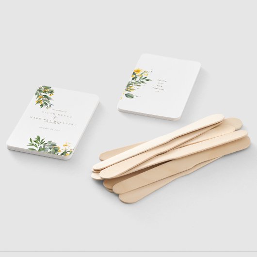 Gelber floraler einfacher Gold-Text Fächer (Non-assembled)