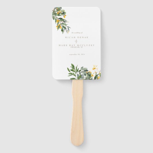 Gelber floraler einfacher Gold-Text Fächer (Vorderseite)