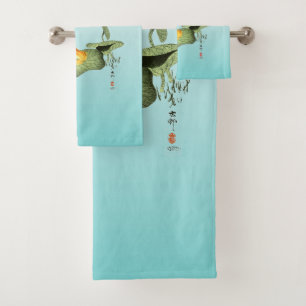 Gelber Frosch auf Lotus Leaf Badhandtuch Set