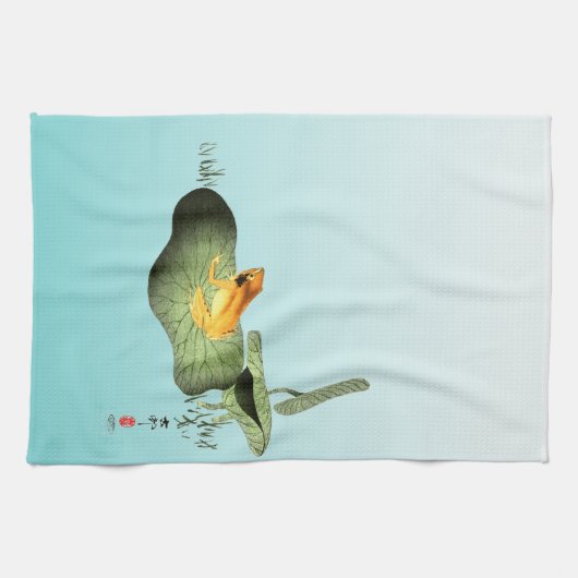 Gelber Frosch auf Lotus Leaf Geschirrtuch (Horizontal)