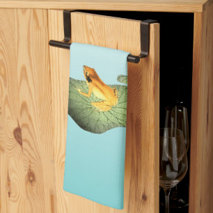 Gelber Frosch auf Lotus Leaf Geschirrtuch