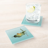 Gelber Frosch auf Lotus Leaf Glasuntersetzer (Schrägansicht)