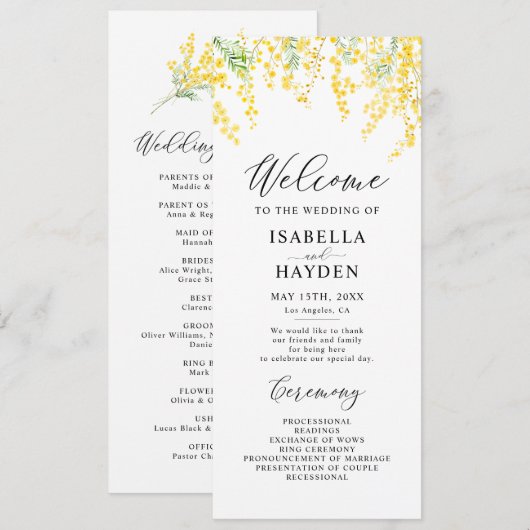Gelber Frühling Elegantes florales Hochzeitsprogra Programm (Vorne/Hinten)