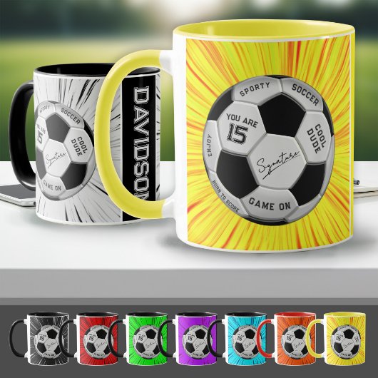 Gelber Fußball Custom Alter Name Geburtstag  Tasse