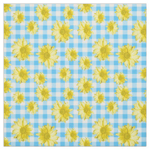 Gelber Gänseblümchen-Türkis-Weiß-Gingham Stoff