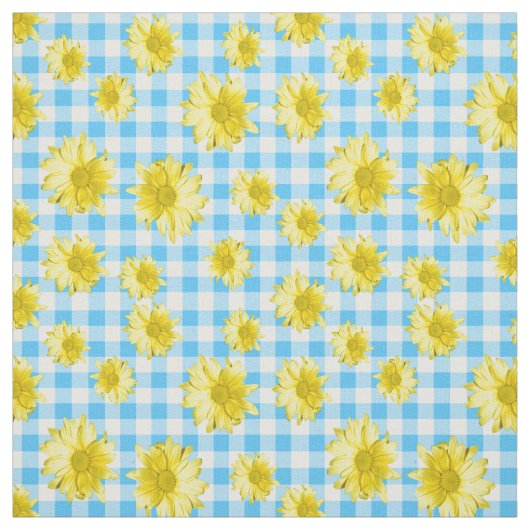 Gelber Gänseblümchen-Türkis-Weiß-Gingham Stoff (Muster)