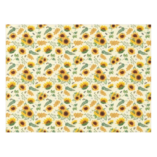 Gelber Garten Sonnenblumen Honey Bees Tablecloth Tischdecke (Vorderseite (Horizontal))
