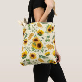 Gelber Garten Sonnenblumen Honey Bees Tote Beutel Tasche (Von Nahem)
