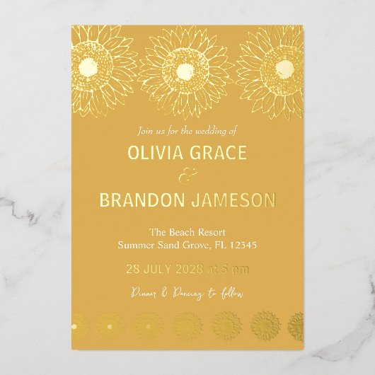 Gelber Garten Sonnenblumen Moderne blumenreiche Ho Folieneinladung (Vorderseite)