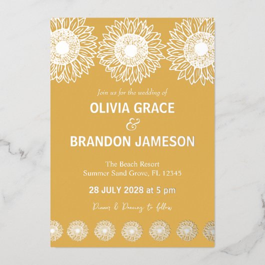 Gelber Garten Sonnenblumen Moderne blumenreiche Ho Folieneinladung (Vorderseite)