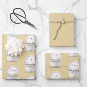 Gelber Gartenigel mit Gänseblümchen-Geburtstag Geschenkpapier Set
