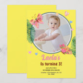 Gelber Geburtstag Schmetterling Einladung mit Foto (Vorne/Hinten)