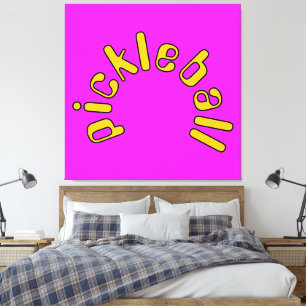 Gelber Geklirter PICKLEBALL-Text auf tropischem Ro Leinwanddruck