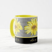 Gelber Gerbera und Schwarzes Live, Liebe, Tasse (Vorderseite Links)