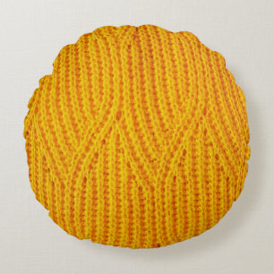 Gelber gestrickter Untergrund aus Spinnstoffen Rundes Kissen