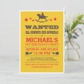 Gelber Gewollt Western Cowboy Geburtstagseinladung Einladung (Stehend Vorderseite)
