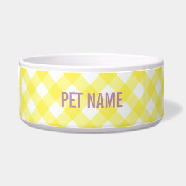 Gelber Gingham Individuelle Name Haustier - Person Napf